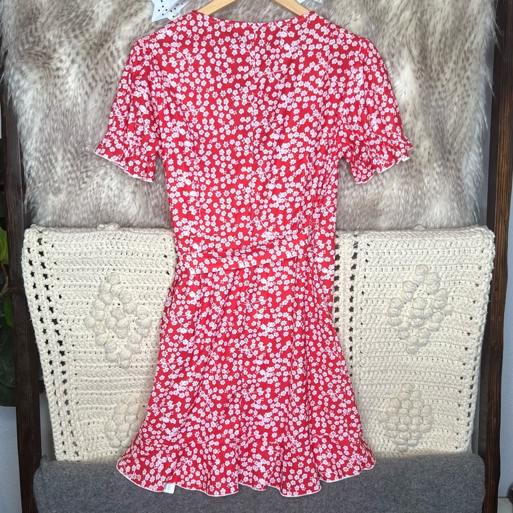 Red Floral V-Neck Wrap Dress - Picture 9 of 9